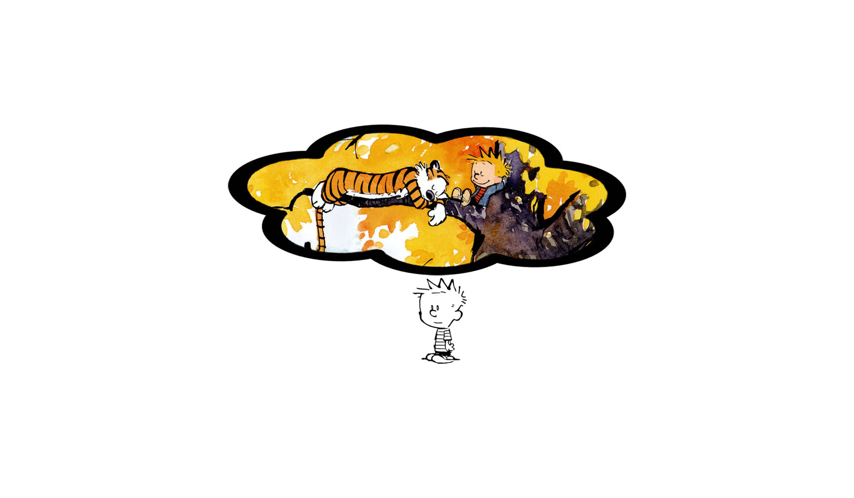 cartoon of Calvin thinking of relaxing in a tree with his tiger-buddy Hobbes